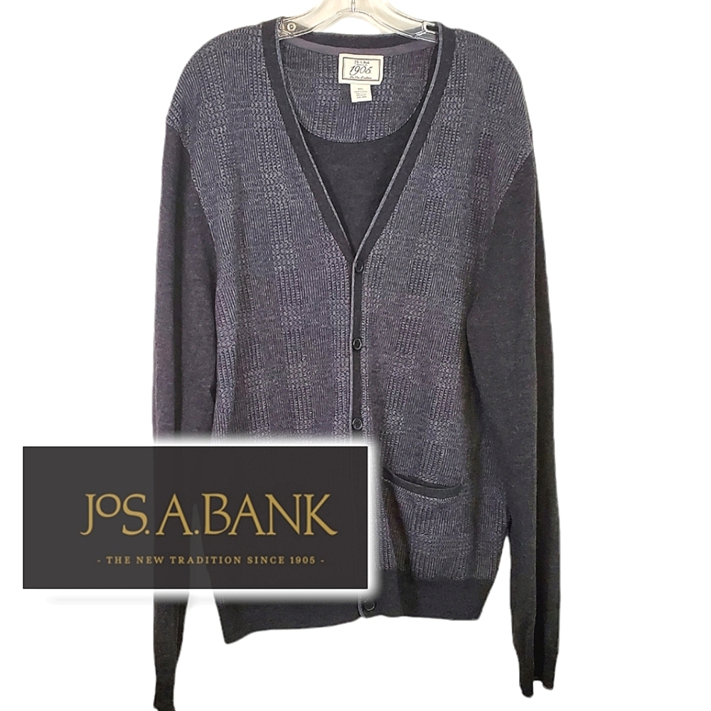 JOS. A. BANK | Men's gray contrast tonal wool-blend cardigan sweater. Size XXL.